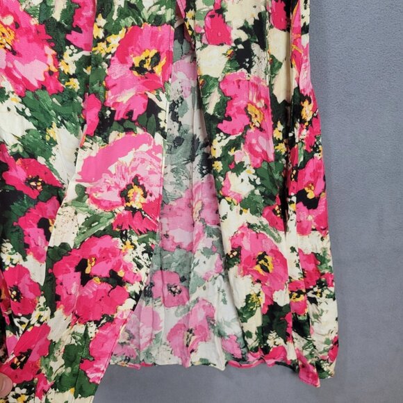 H&M Midi Dress Womens XL Multicolor Floral Square Neck Puff Sleeves Smocked Hems - Picture 5 of 10